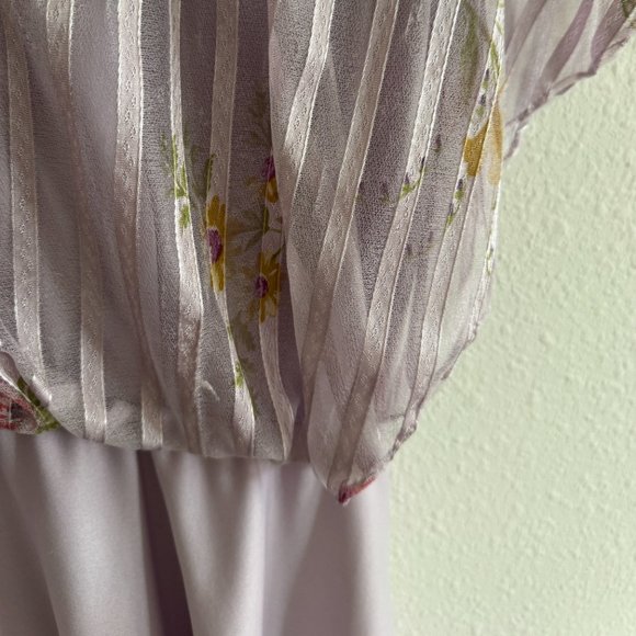Vintage 70’s Silky Poly Lavender Purple Floral Print Overlay top dress size S - Picture 3 of 8